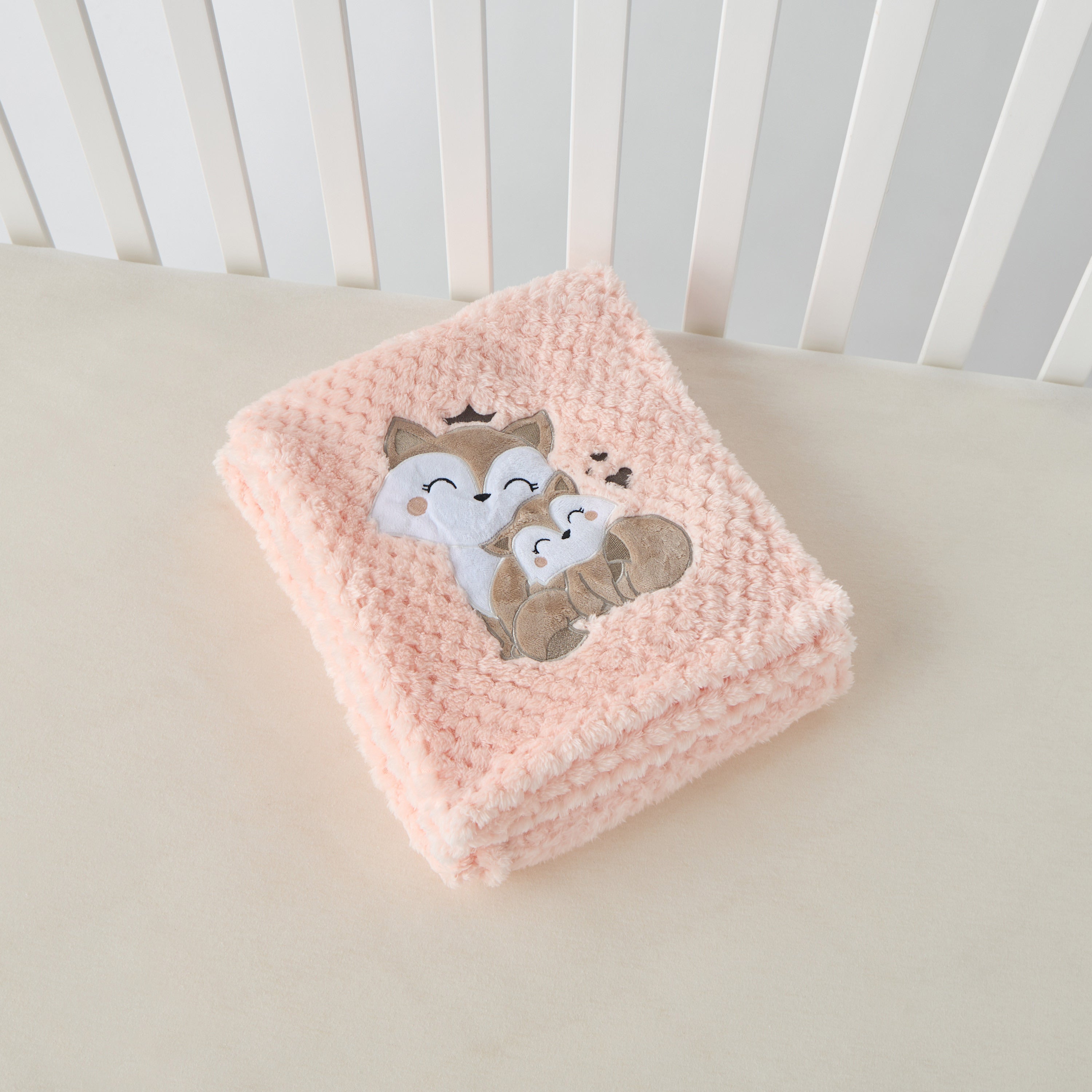 Juniors Fox Applique Waffle Fleece Raschel Blanket - 80x110 cm