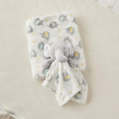 Juniors All-Over Elephant Print Blanket with Soft Toy - 75x90 cm