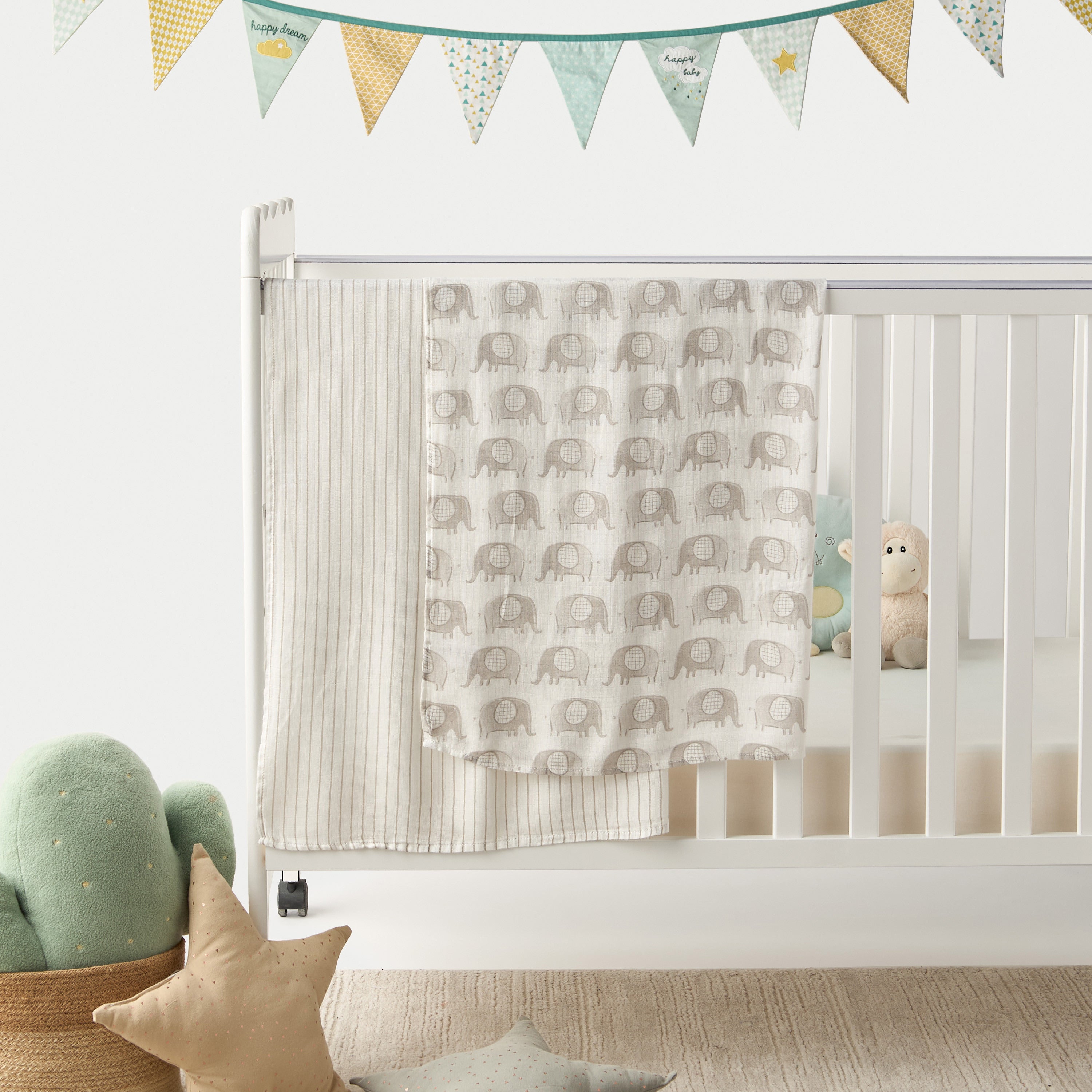 Giggles Printed Muslin Swaddle Blanket - Set of 2 - Grey