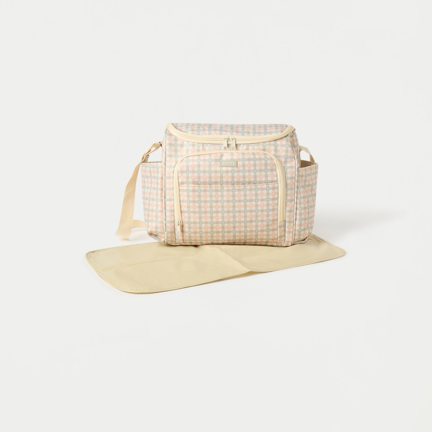 Juniors Printed Diaper Bag with Zip Closure - Beige