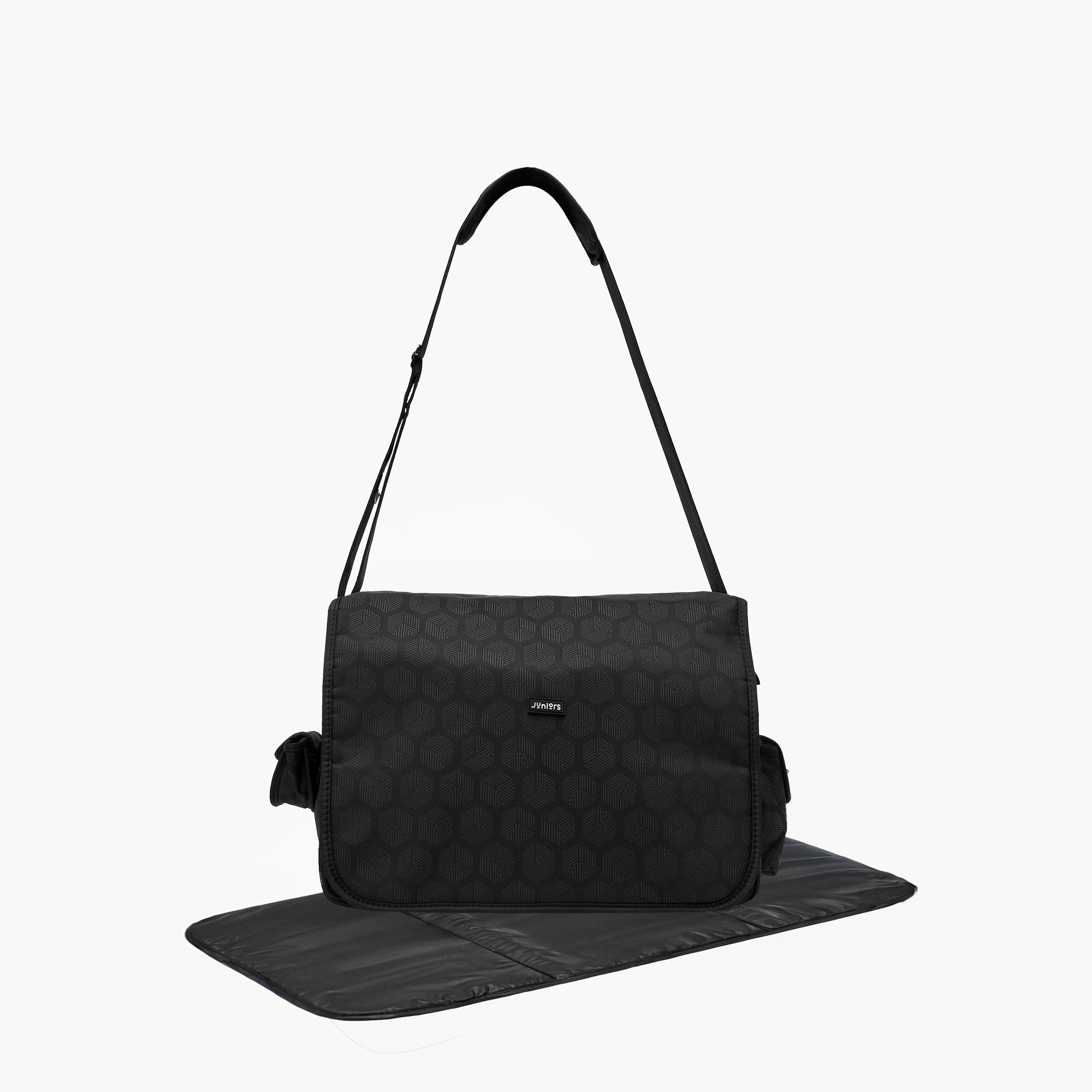Juniors Printed Diaper Bag with Adjustable Strap - Black