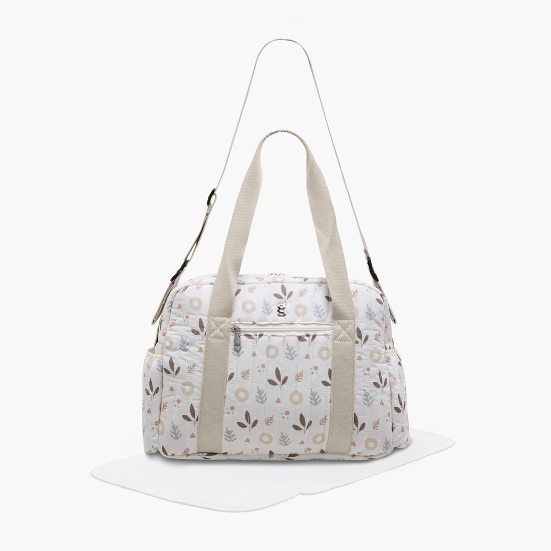 Giggles Printed Diaper Bag with Zip Closure and Top Handles - Beige