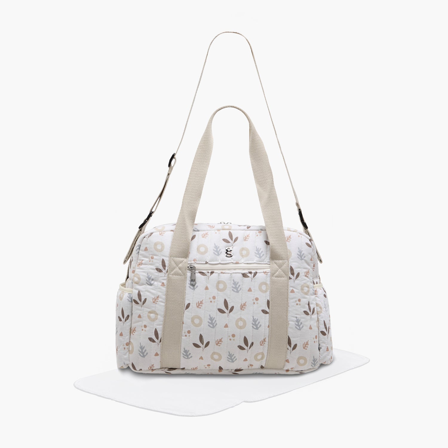 Giggles Printed Diaper Bag with Zip Closure and Top Handles - Beige