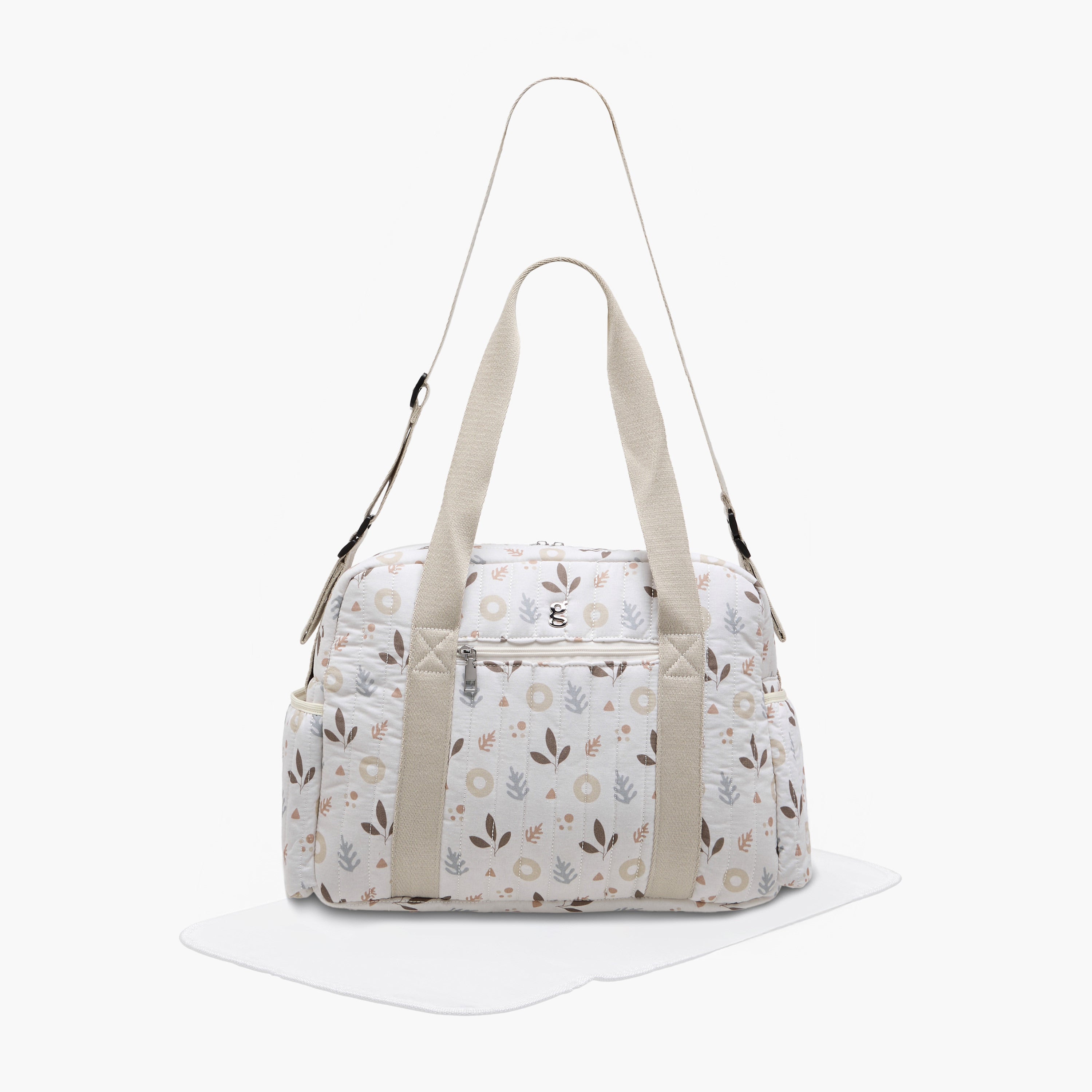 Giggles Printed Diaper Bag with Zip Closure and Top Handles - Beige
