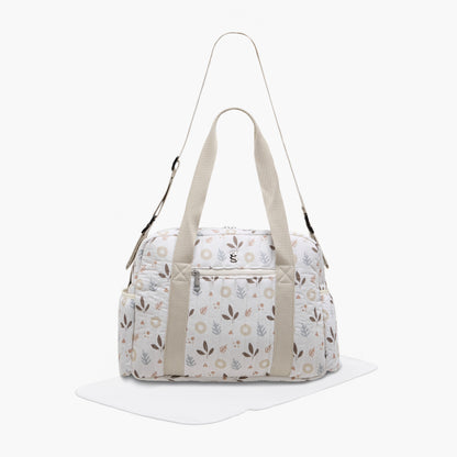 Giggles Printed Diaper Bag with Zip Closure and Top Handles - Beige