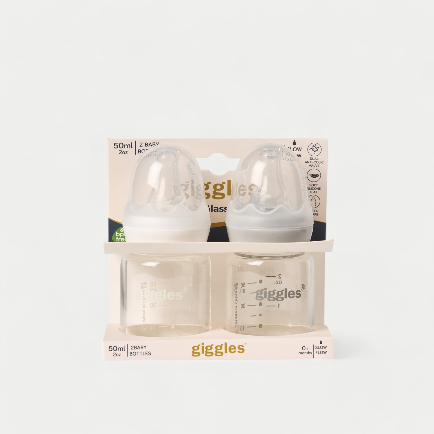 Giggles 2-Piece Glass Feeding Bottle Set - 50 ml