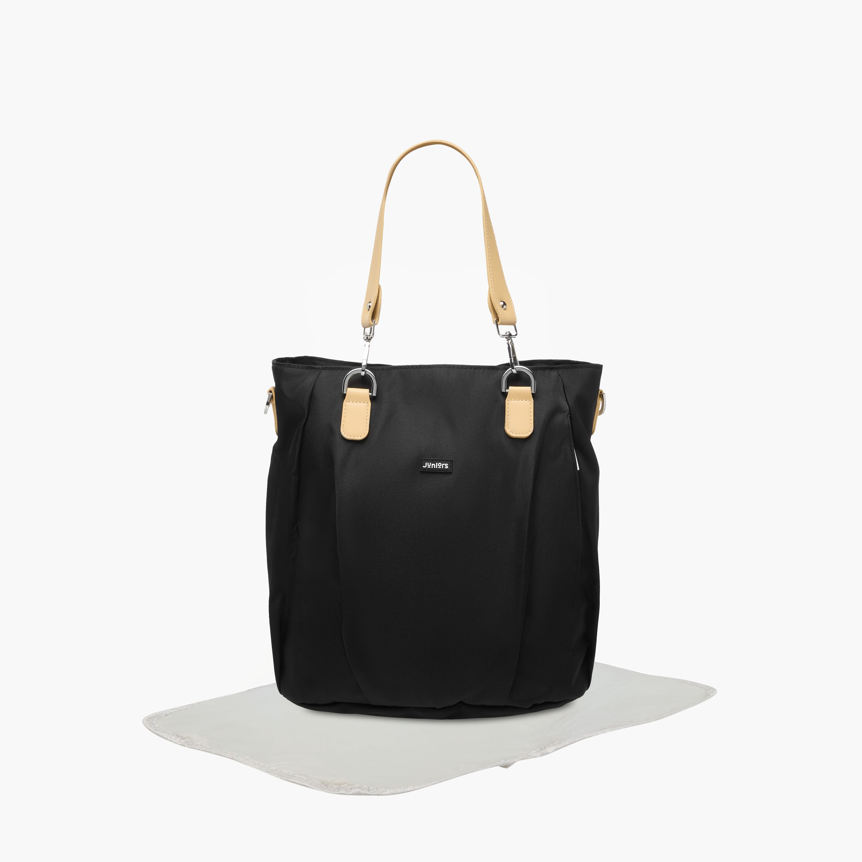 Juniors Solid Diaper Bag with Double Handle and Zip Closure - Black