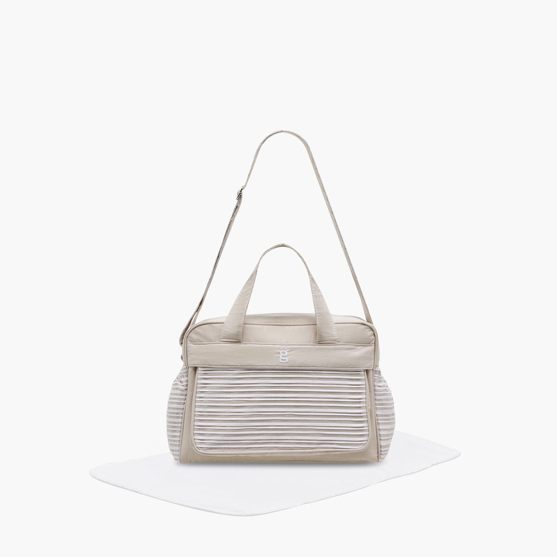Giggles Striped Diaper Bag with Zip Closure and Adjustable Strap - Beige