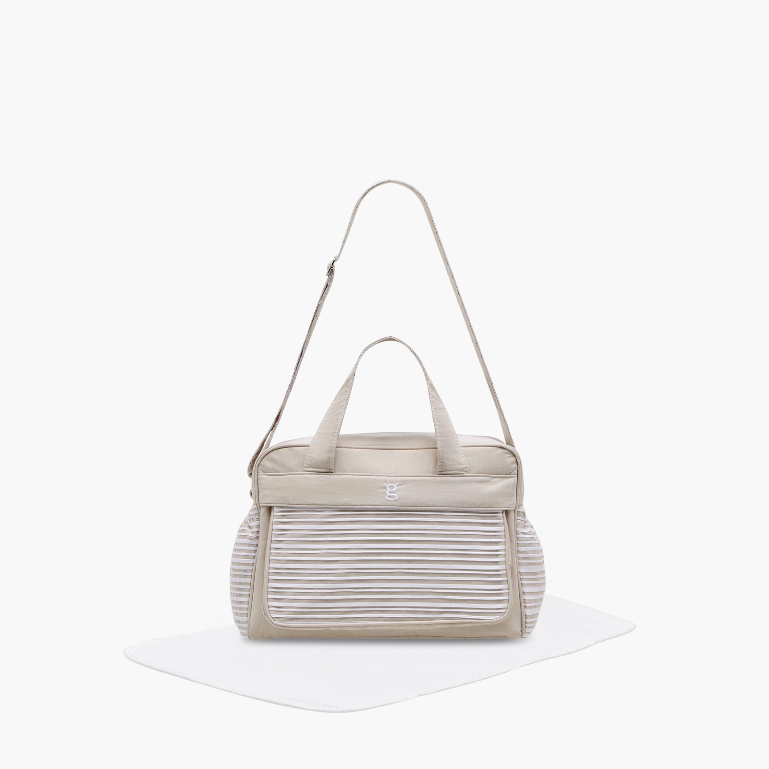 Giggles Striped Diaper Bag with Zip Closure and Adjustable Strap - Beige