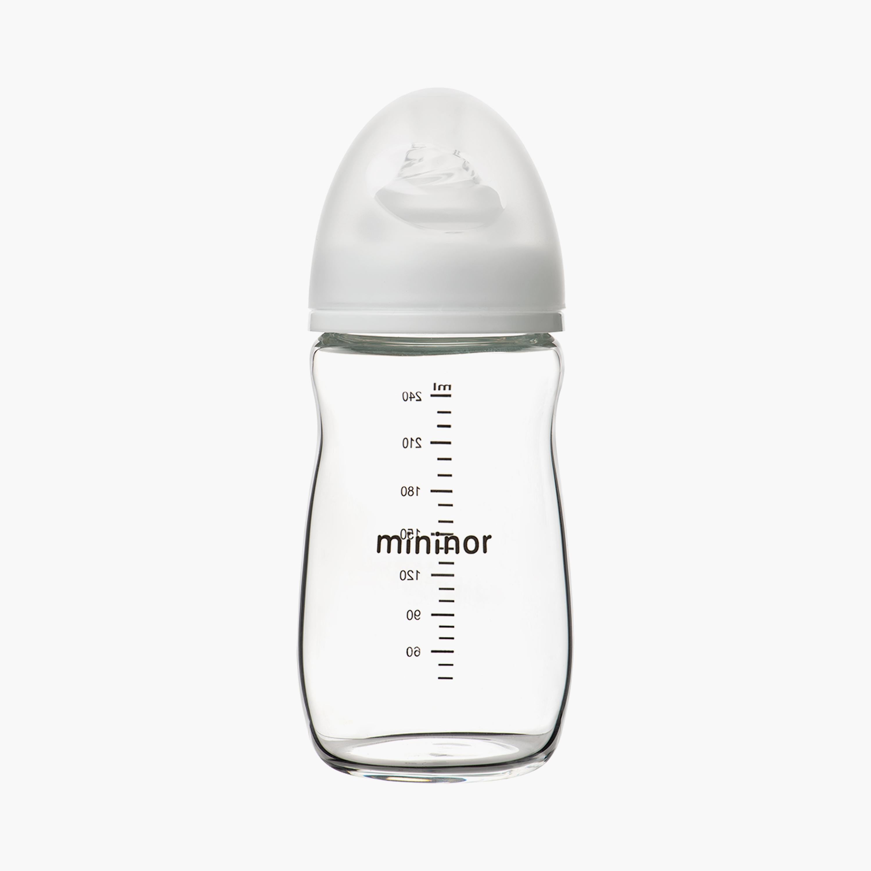 Mininor Glass Feeding Bottle with Teat - 240 ml - 0 Months - HomeBabyFeedingFeeding BottlesBottles &amp; Teats