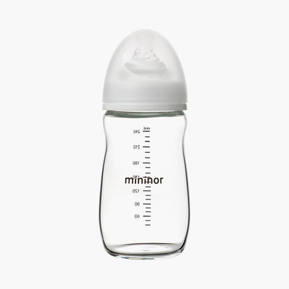 Mininor Glass Feeding Bottle with Teat - 240 ml - 0 Months - HomeBabyFeedingFeeding BottlesBottles &amp; Teats