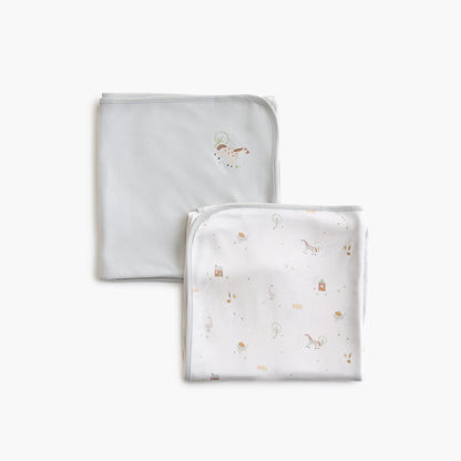Juniors 2-Piece Horse Print Receiving Blanket Set