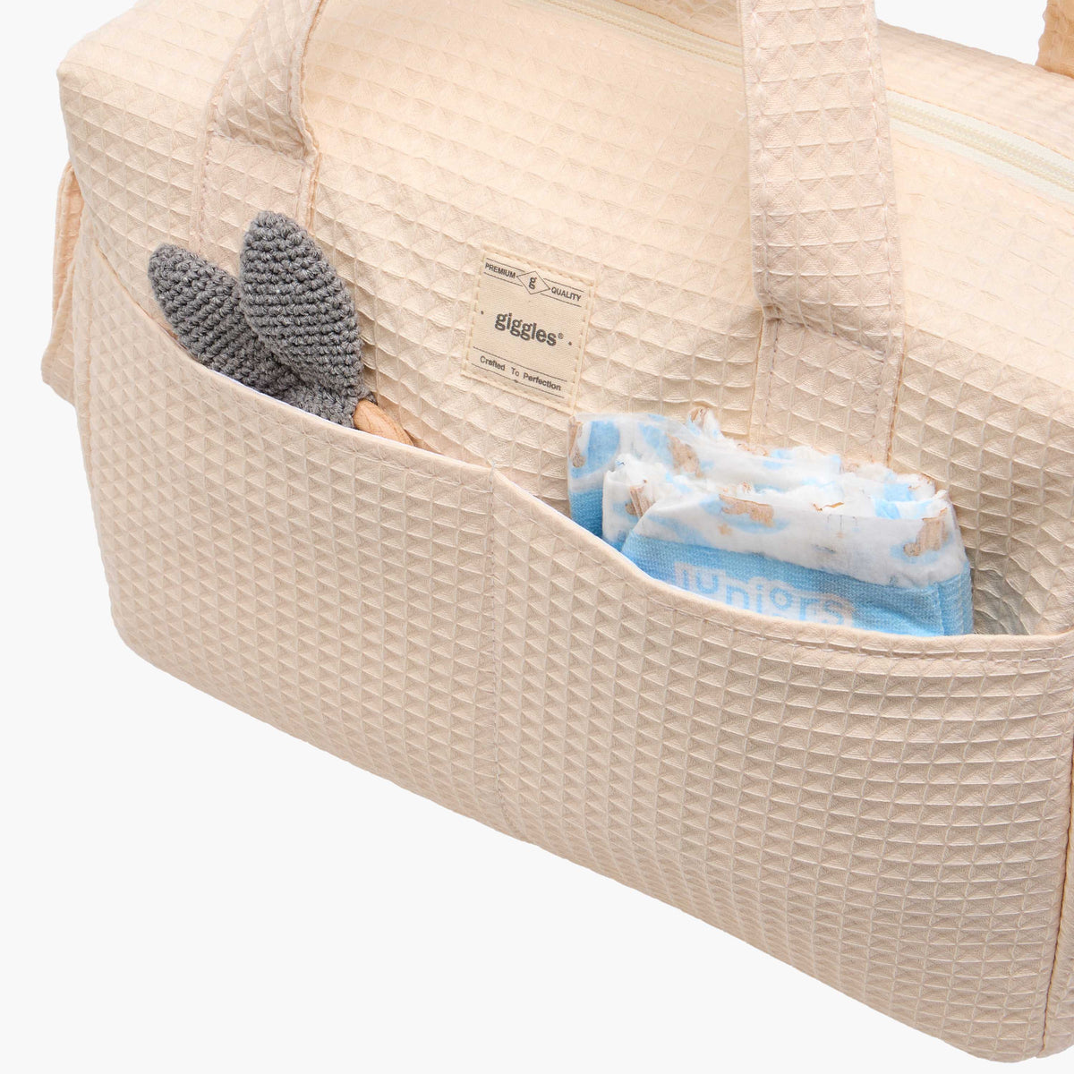 Giggles Pique Textured Diaper Bag with Zip Closure