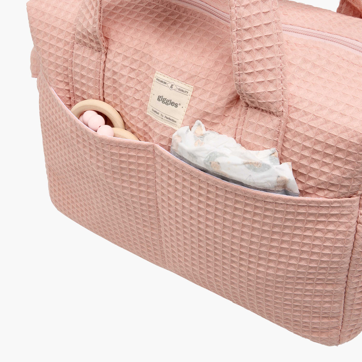 Giggles Pique Textured Diaper Bag with Zip Closure