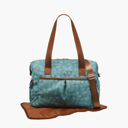 Giggles Denim Diaper Bag with Double Handle and Zip Closure - Blue