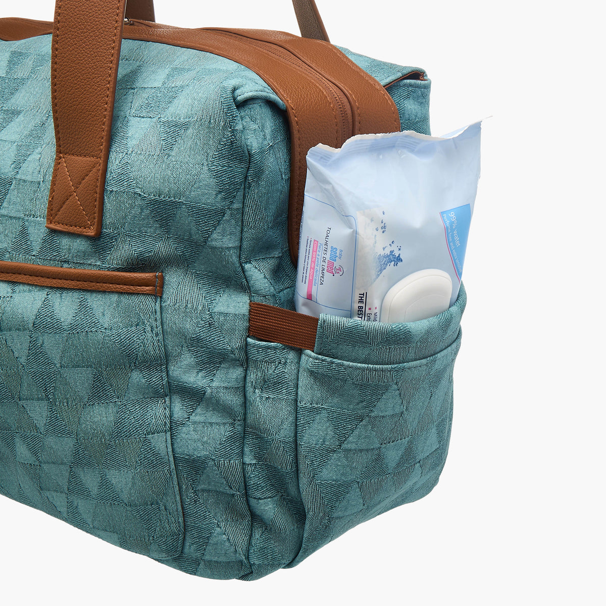 Giggles Denim Diaper Bag with Double Handle and Zip Closure