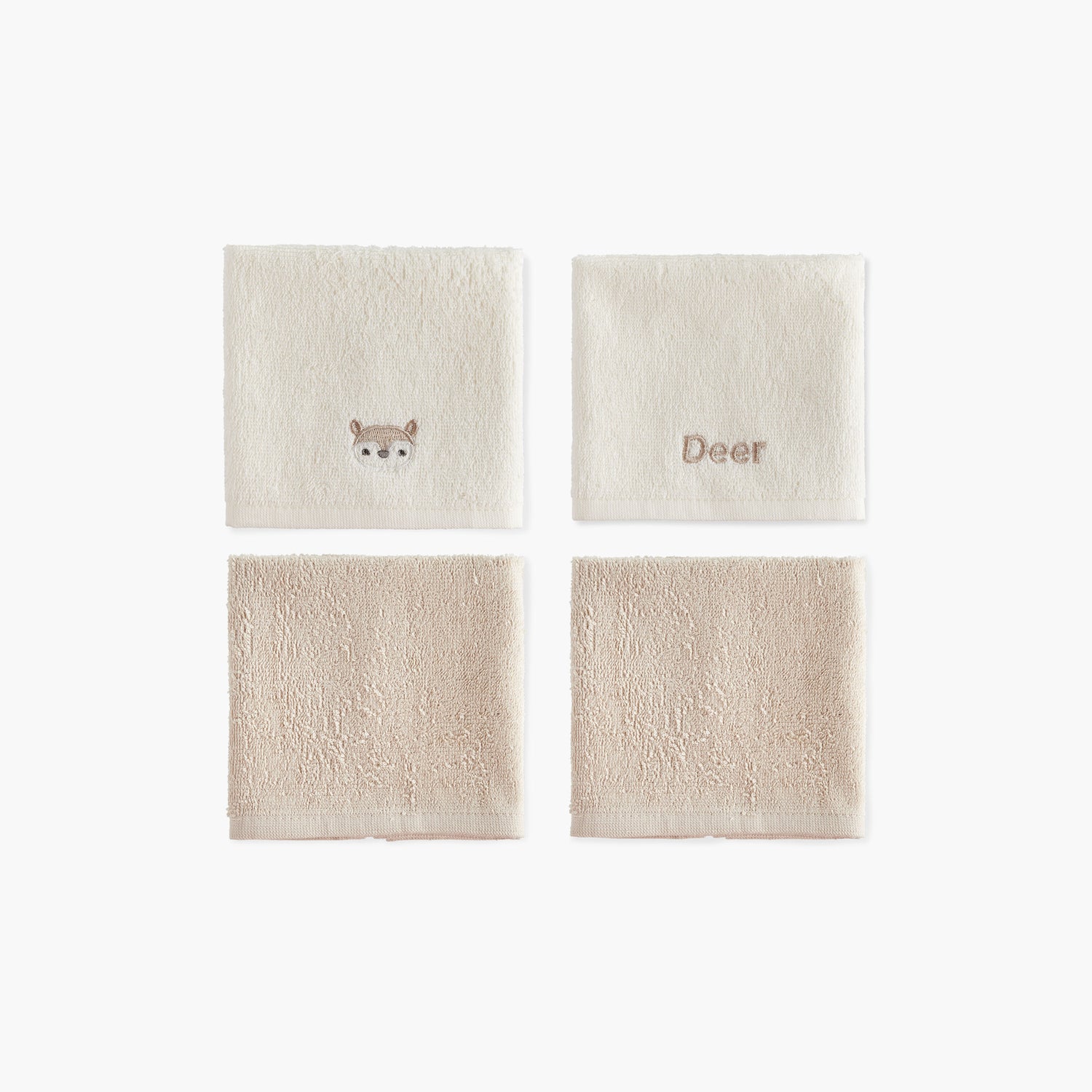 Juniors 4-Piece Deer Embroidered Wash Cloth Set - 26x26 cm - HomeBabyBath &amp; CareTowels