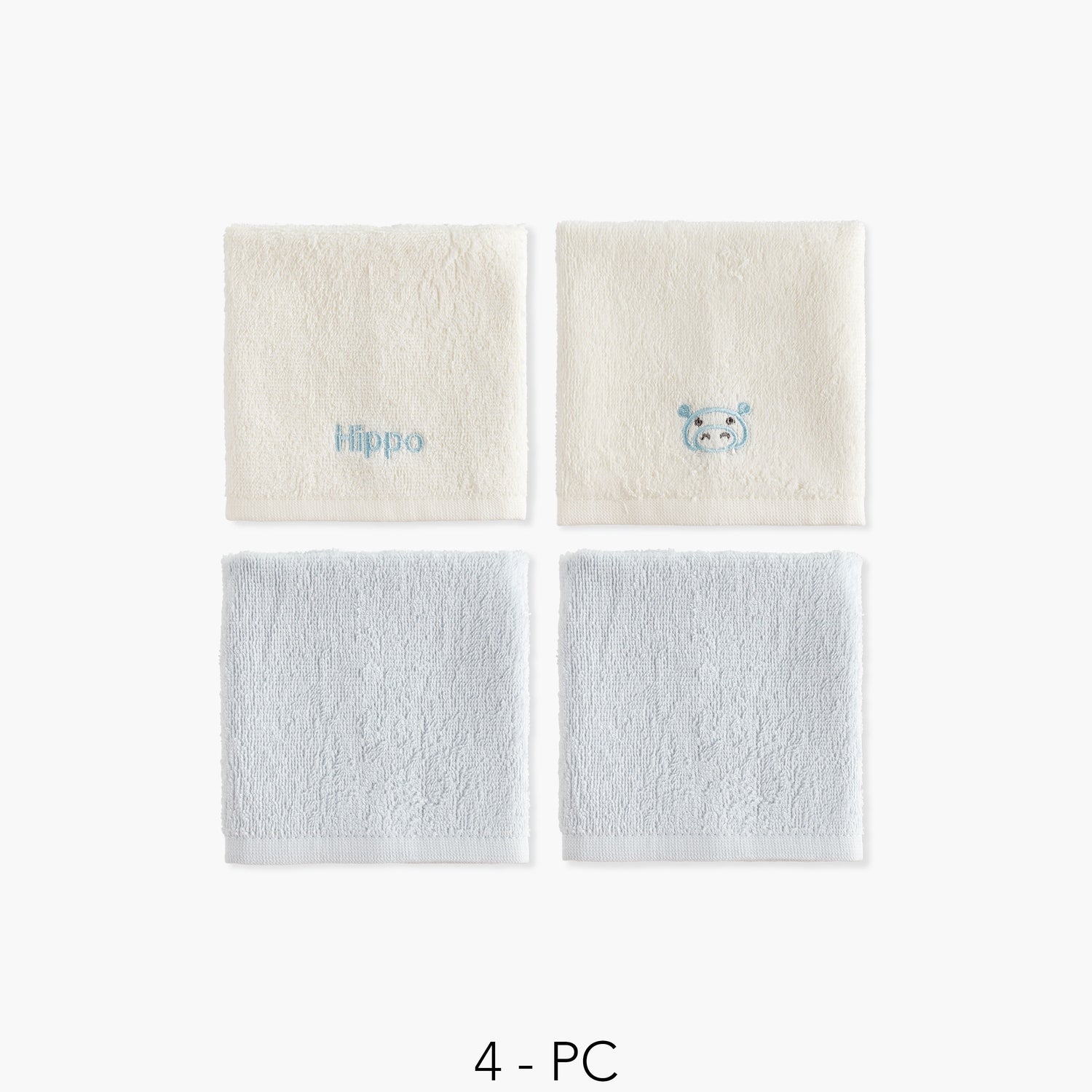 Juniors 4-Piece Hippo Embroidered Wash Cloth Set - 26x26 cm - HomeBabyBath &amp; CareTowels