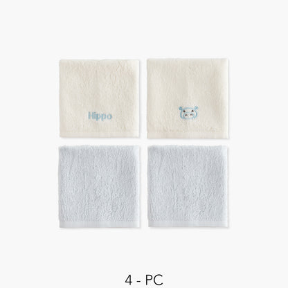Juniors 4-Piece Hippo Embroidered Wash Cloth Set - 26x26 cm - HomeBabyBath &amp; CareTowels