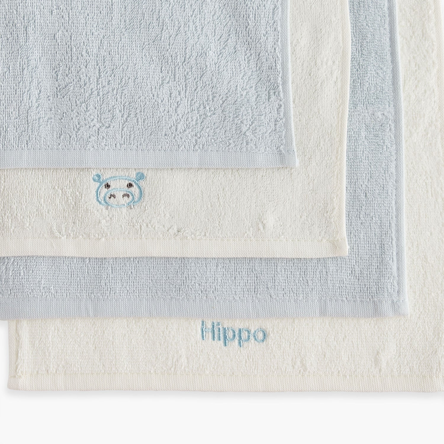 Juniors 4-Piece Hippo Embroidered Wash Cloth Set - 26x26 cm