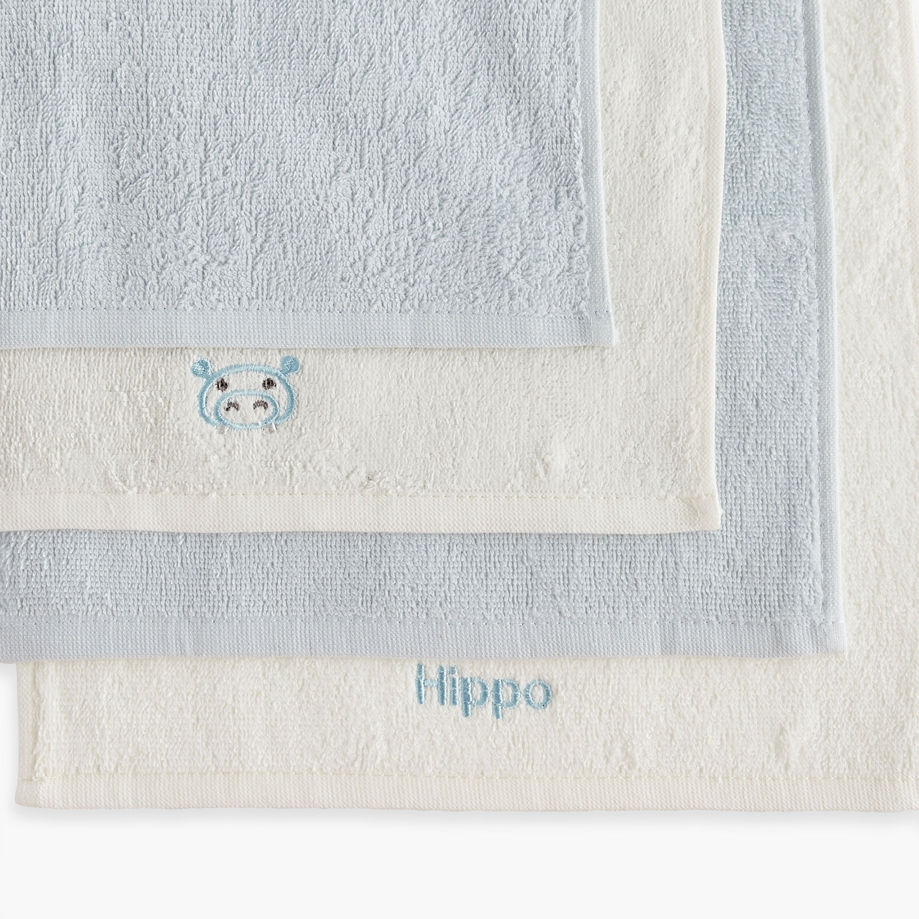 Juniors 4-Piece Hippo Embroidered Wash Cloth Set - 26x26 cm