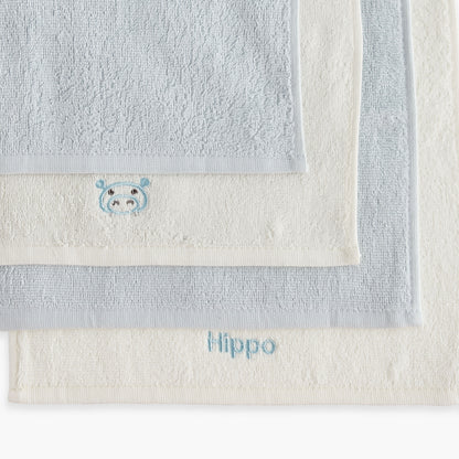 Juniors 4-Piece Hippo Embroidered Wash Cloth Set - 26x26 cm
