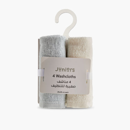 Juniors 4-Piece Hippo Embroidered Wash Cloth Set - 26x26 cm