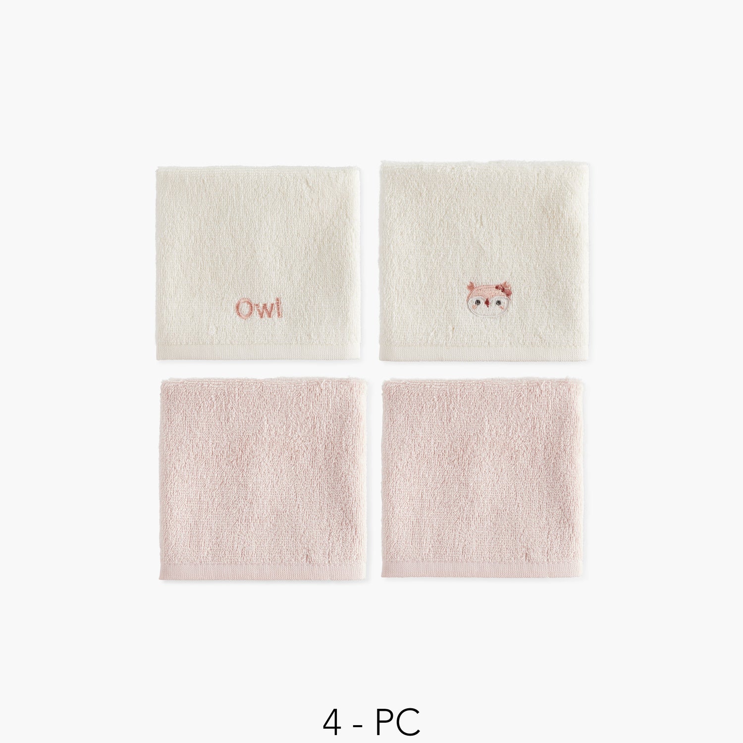 Juniors 4-Piece Owl Embroidered Wash Cloth Set - 26x26 cm - HomeBabyBath &amp; CareTowels
