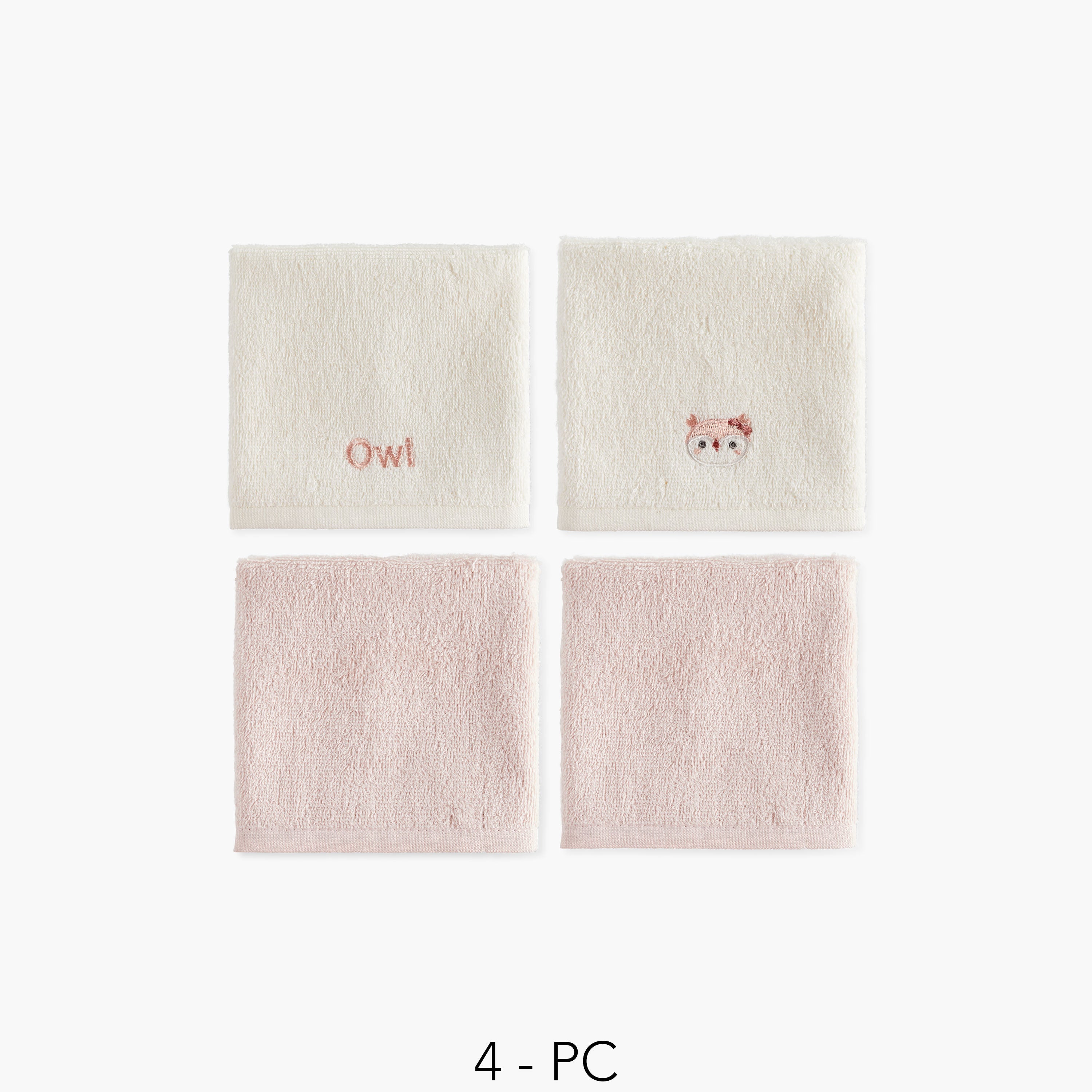 Juniors 4-Piece Owl Embroidered Wash Cloth Set - 26x26 cm - HomeBabyBath &amp; CareTowels