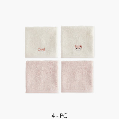 Juniors 4-Piece Owl Embroidered Wash Cloth Set - 26x26 cm - HomeBabyBath &amp; CareTowels