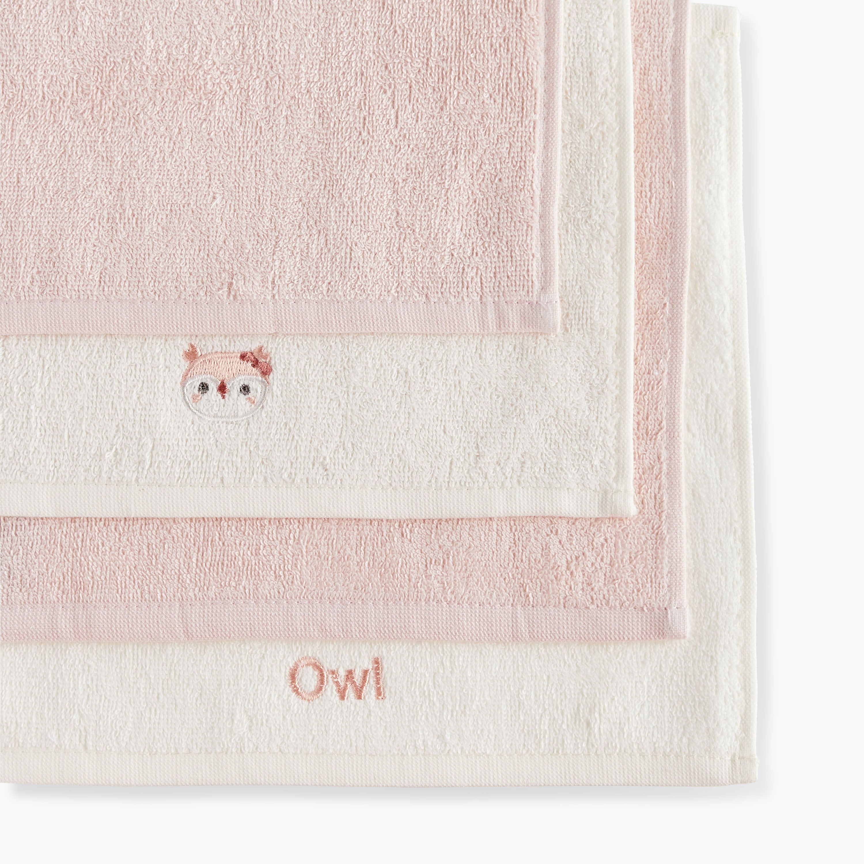Juniors 4-Piece Owl Embroidered Wash Cloth Set - 26x26 cm