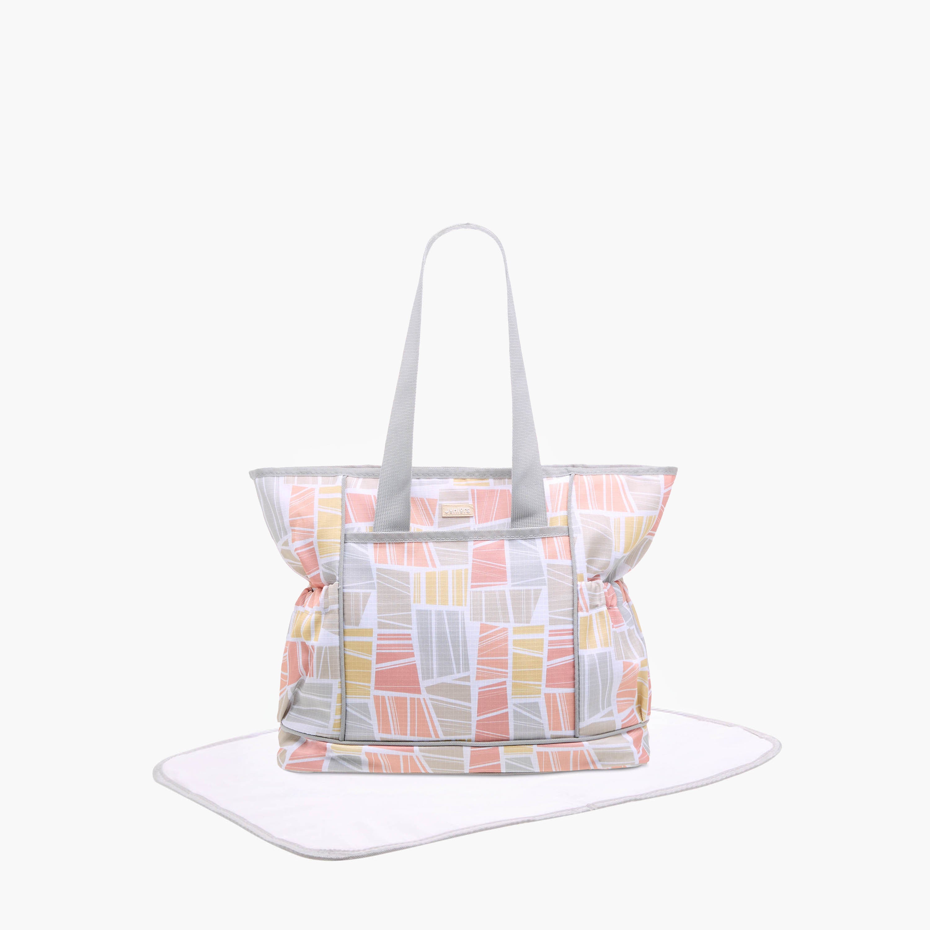 Juniors Abstract Print Diaper Bag with Double Handle and Changing Mat - White
