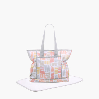 Juniors Abstract Print Diaper Bag with Double Handle and Changing Mat - White