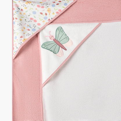 Juniors 2-Piece Butterfly Embroidered Hooded Towel Set - 75x75 cm