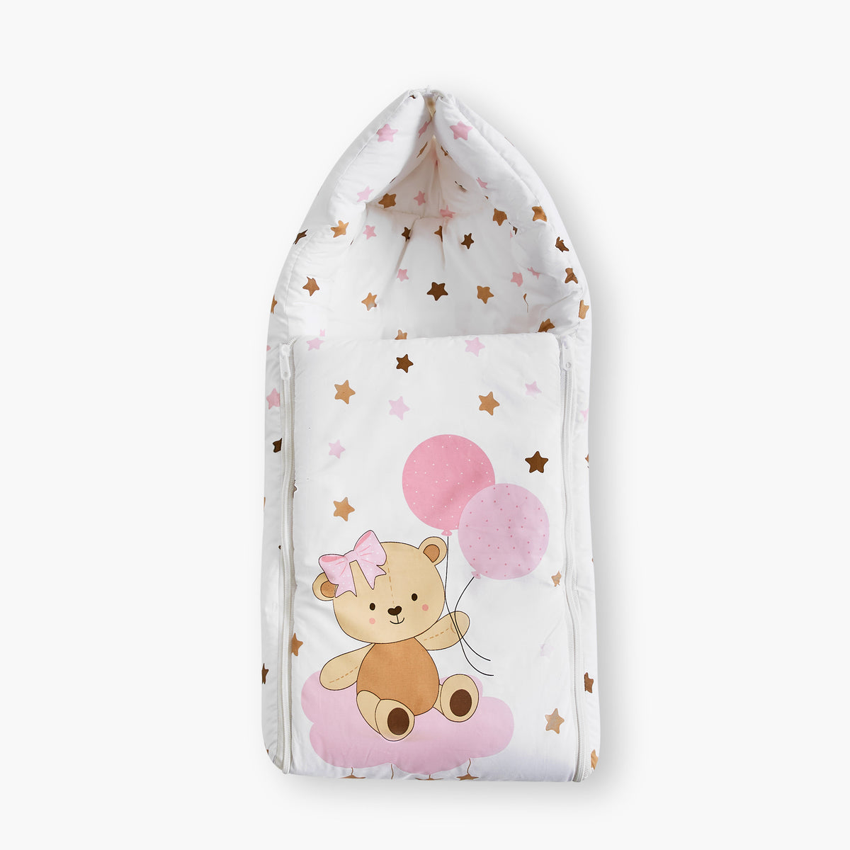 Juniors Hooded Baby Nest Bag with Zip Closure - 72x49 cm - Pink