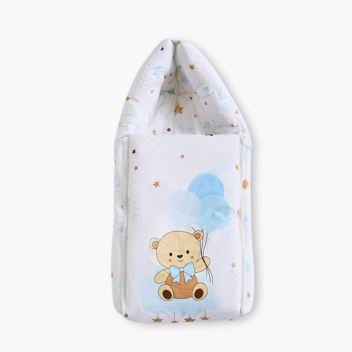 Juniors Hooded Bear Print Baby Nest Bag - 0 Months+ - Beige