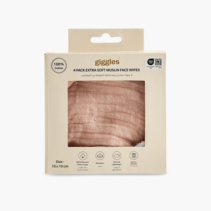 Pack of 4 Giggles 10x10 cm Baby Face Wipes with Soft Muslin