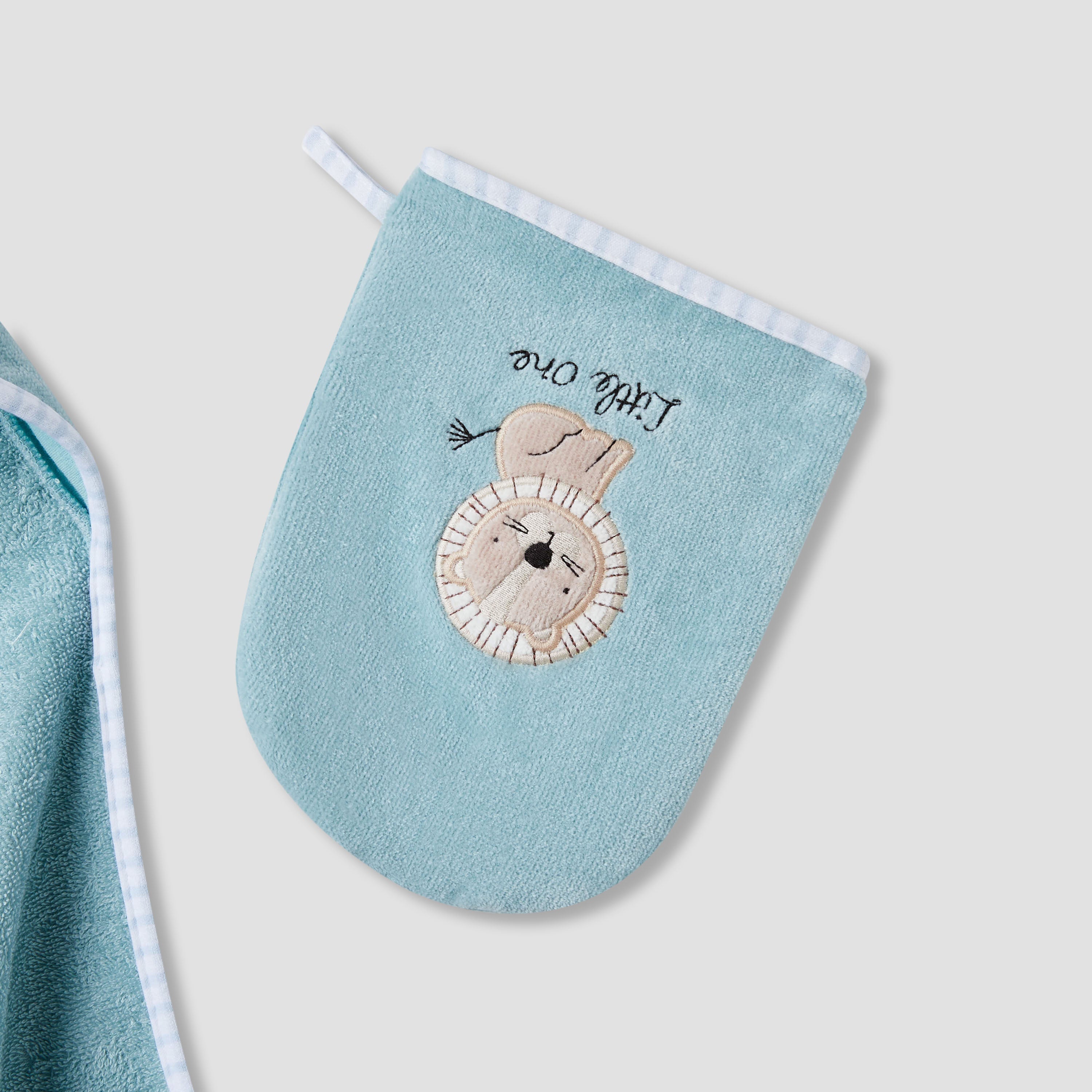 Juniors 75x75 cm Baby Towel and Mitten with Lion Applique Detail