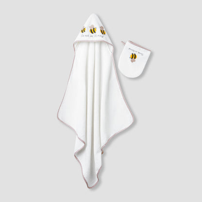 Juniors 75x75 cm Baby Towel and Mitten with Bee Embroidery - HomeBabyBath &amp; CareTowels