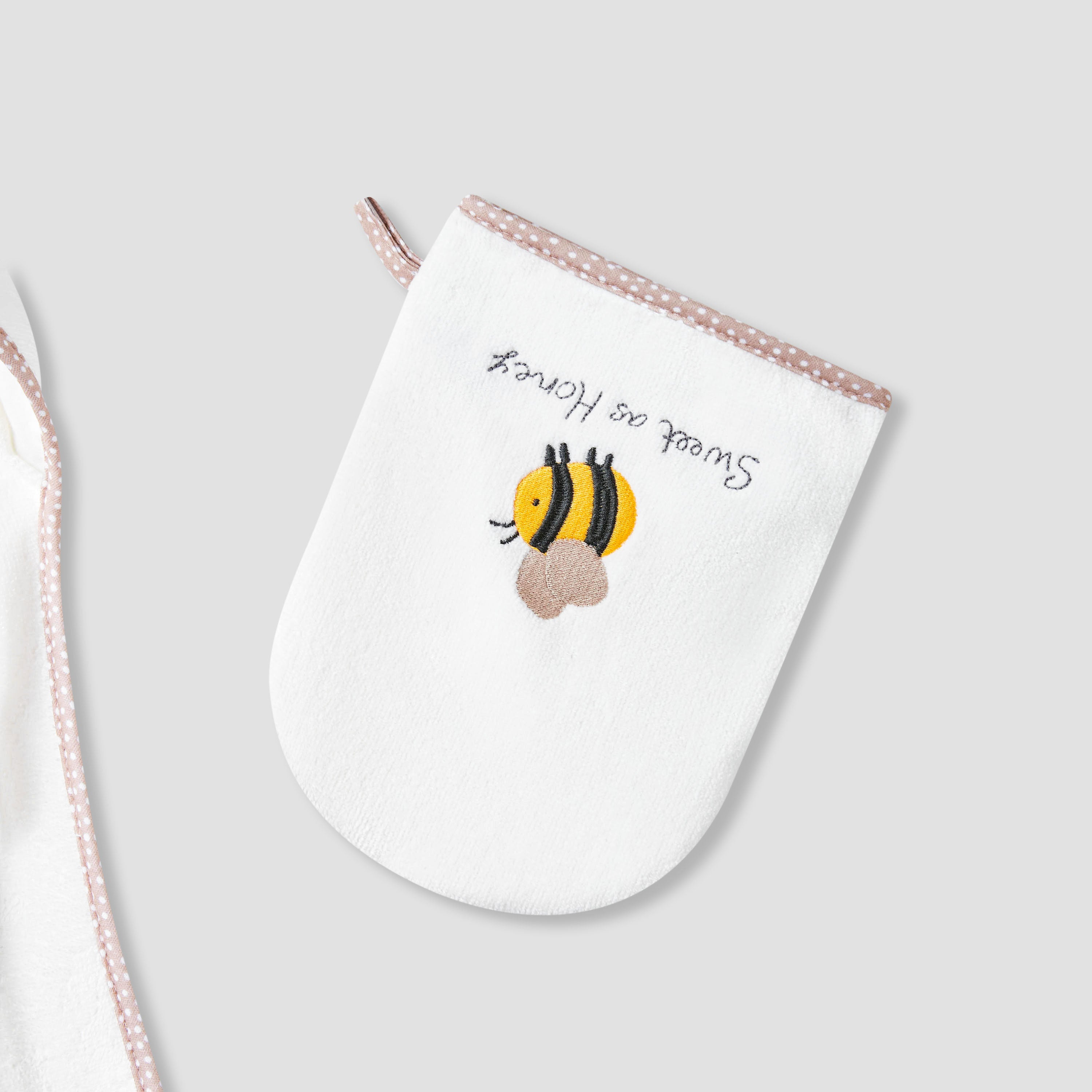 Juniors 75x75 cm Baby Towel and Mitten with Bee Embroidery