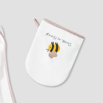 Juniors 75x75 cm Baby Towel and Mitten with Bee Embroidery