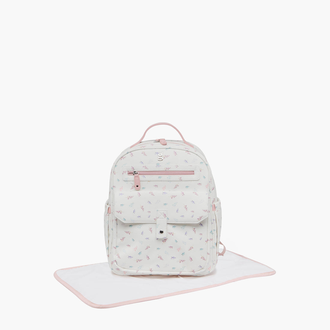 Giggles Bird Print Diaper Backpack with Adjustable Straps - White