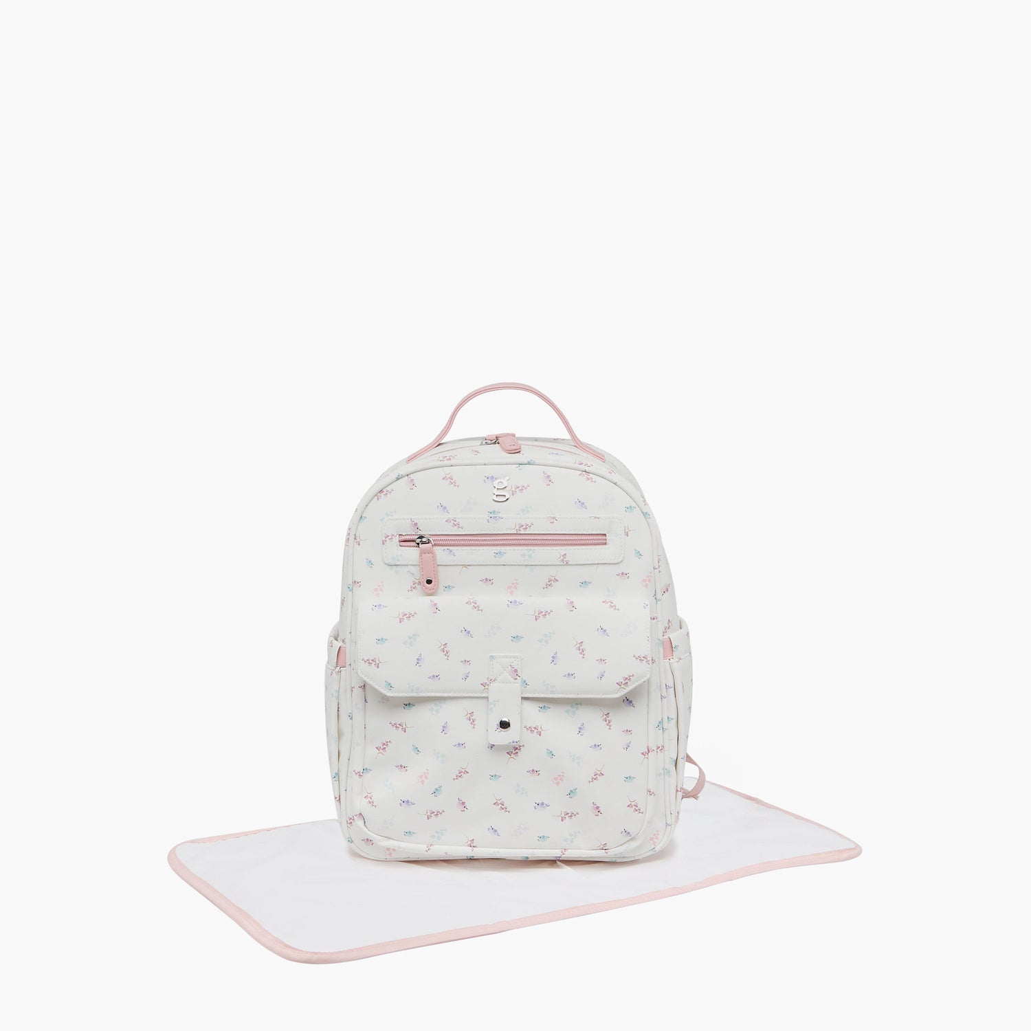 Giggles Bird Print Diaper Backpack with Adjustable Straps - White