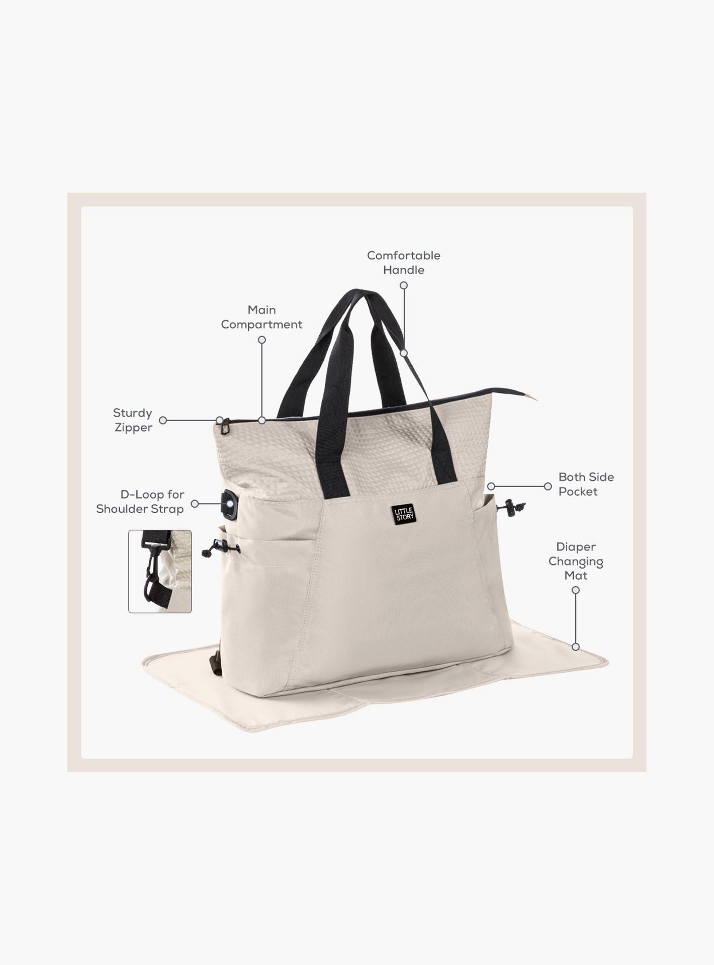 Little Story Mommy Diaper Bag with Changing Mat - Beige-baby-gear-diaperbags-image-10