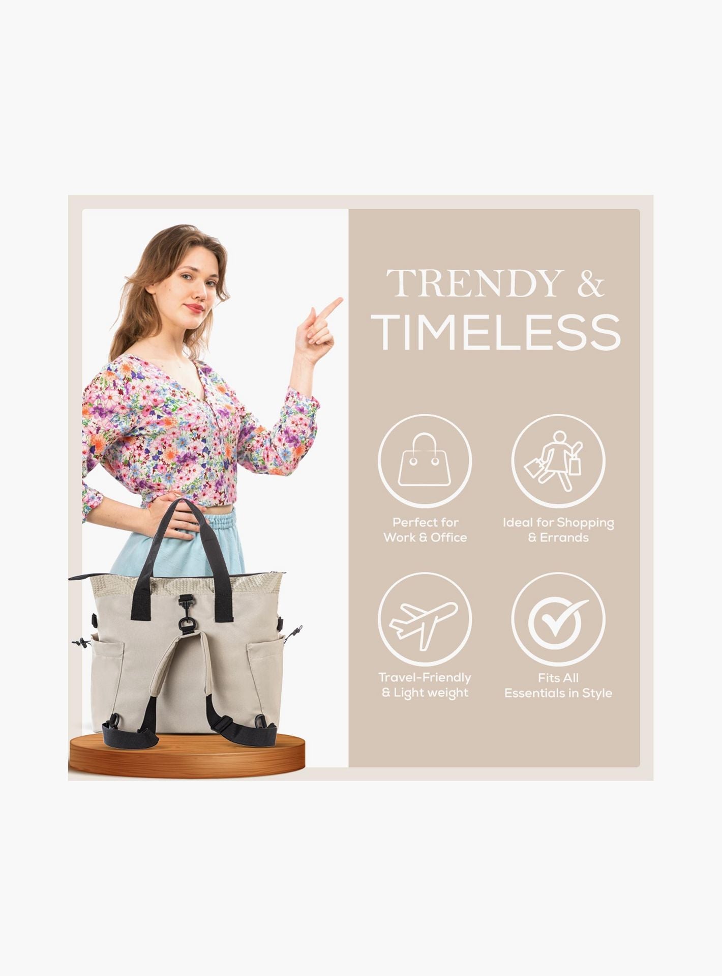 Little Story Mommy Diaper Bag with Changing Mat - Beige-baby-gear-diaperbags-image-2