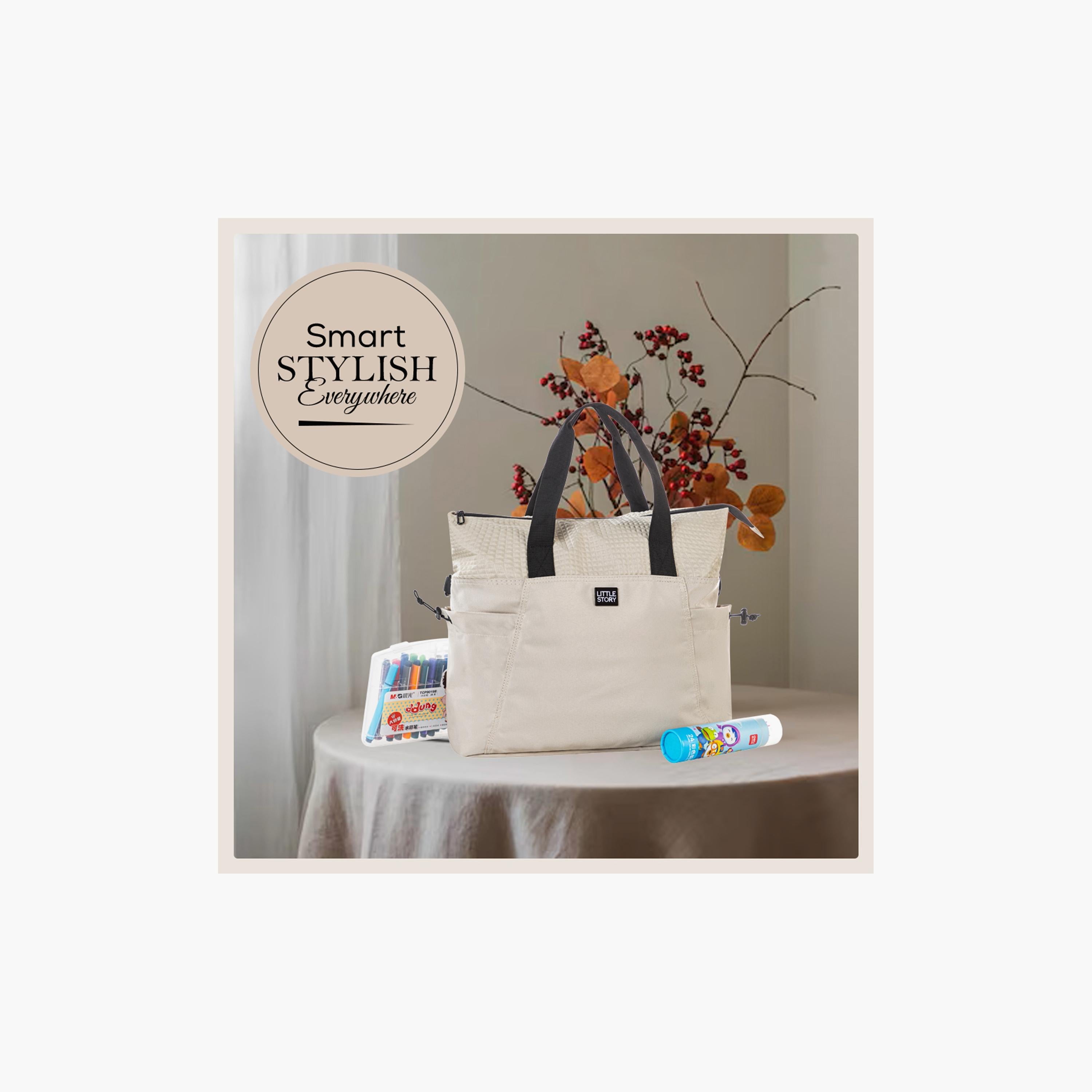 Little Story Mommy Diaper Bag with Changing Mat - Beige