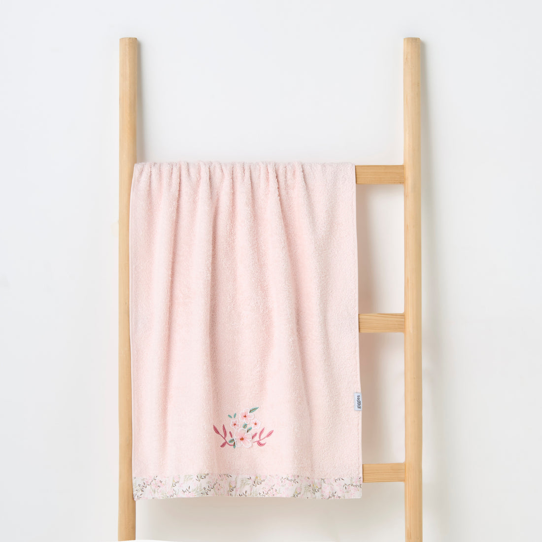 Turkish Cotton Towel with Floral applique - Blush