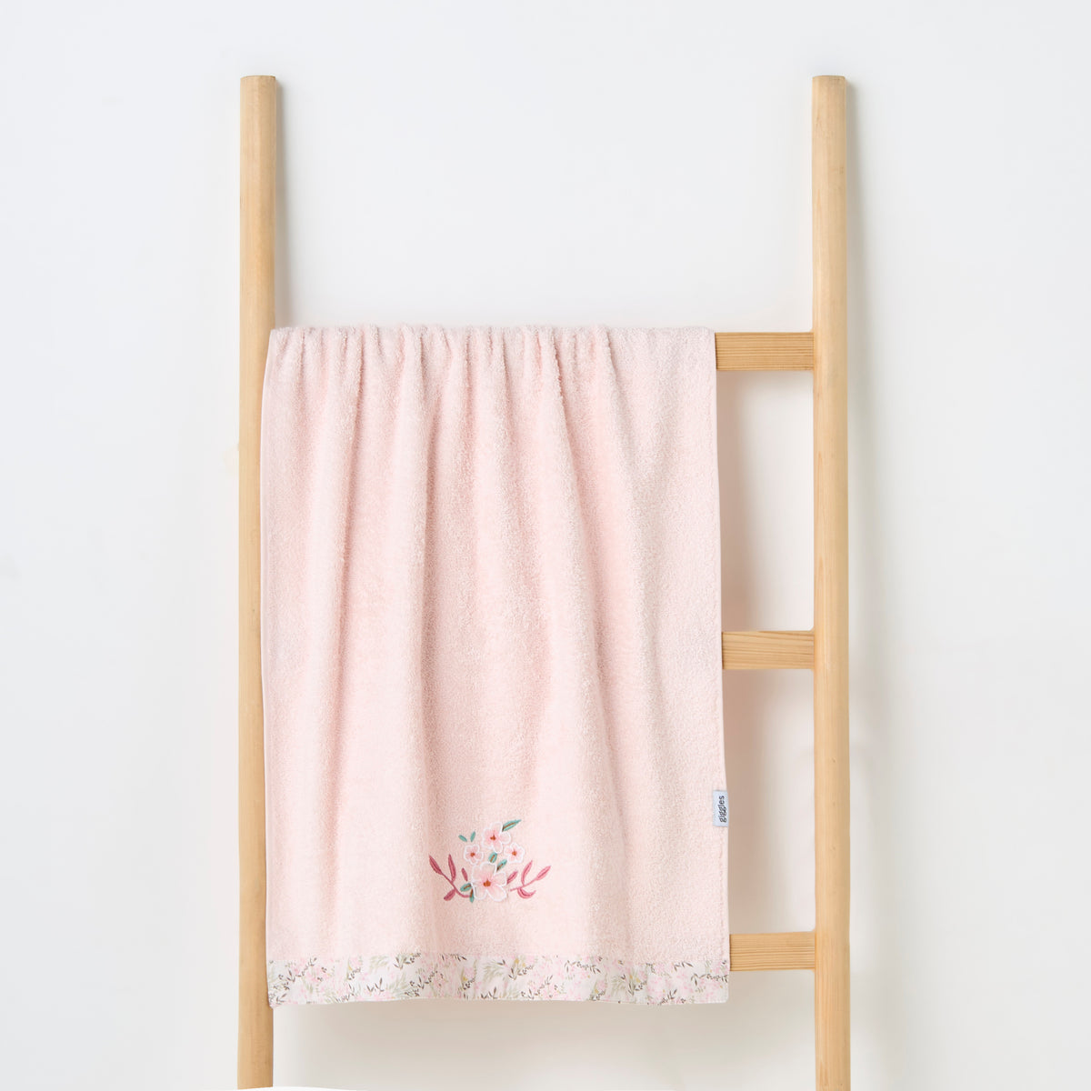 Turkish Cotton Towel with Floral applique - Blush