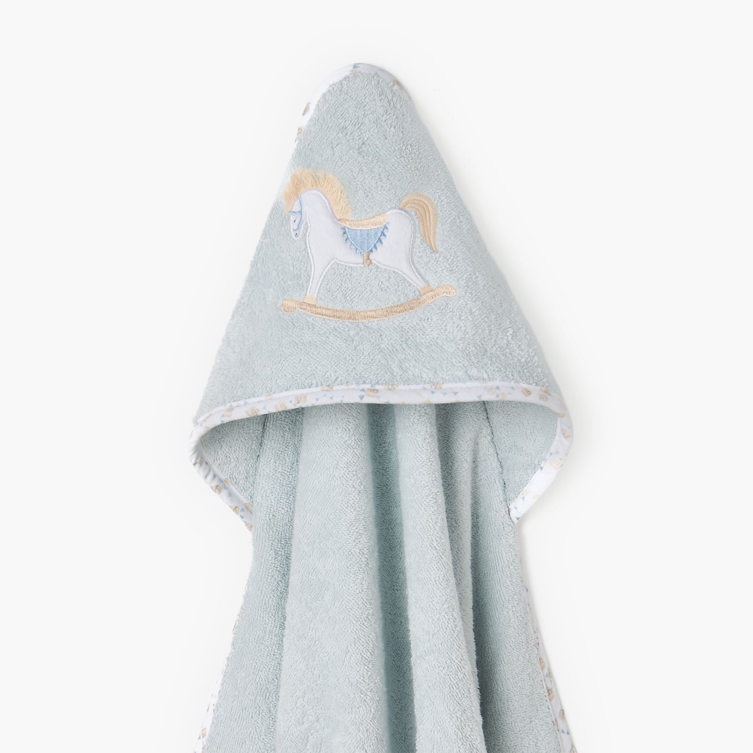 Turkish Hooded Cotton Towel with Rocking Horse applique - Blue