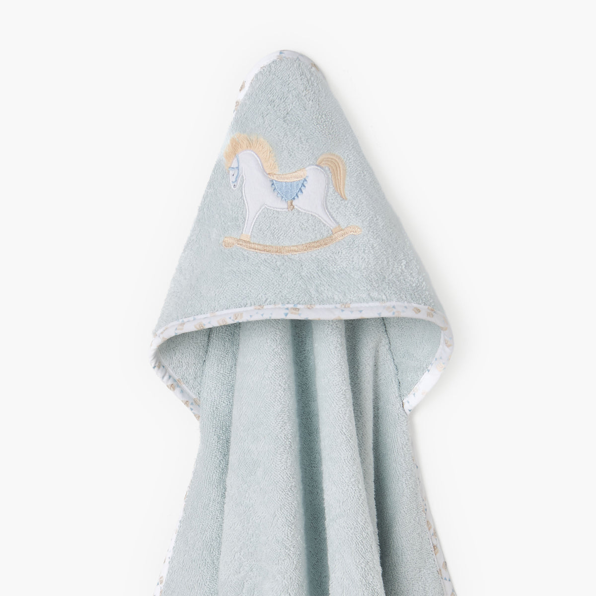 Turkish Hooded Cotton Towel with Rocking Horse applique - Blue